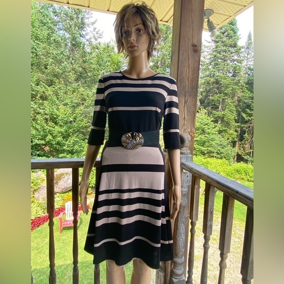 Gabby Skye Black And Beige 3/4 Sleeve Dress Sz 10 - Picture 15 of 16